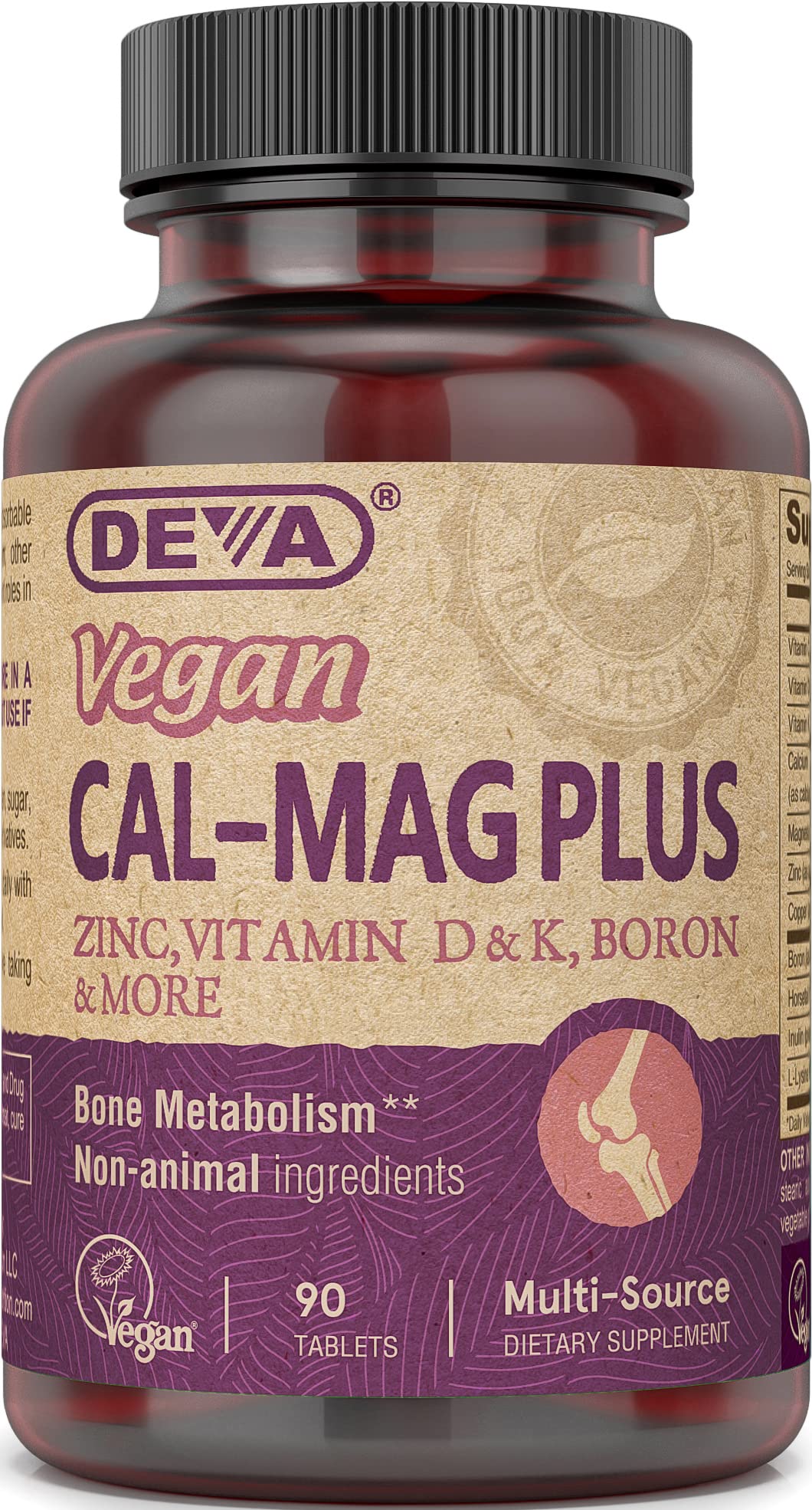 Vegan Calcium Magnesium Supplement with Zinc 90 Tablets E86240