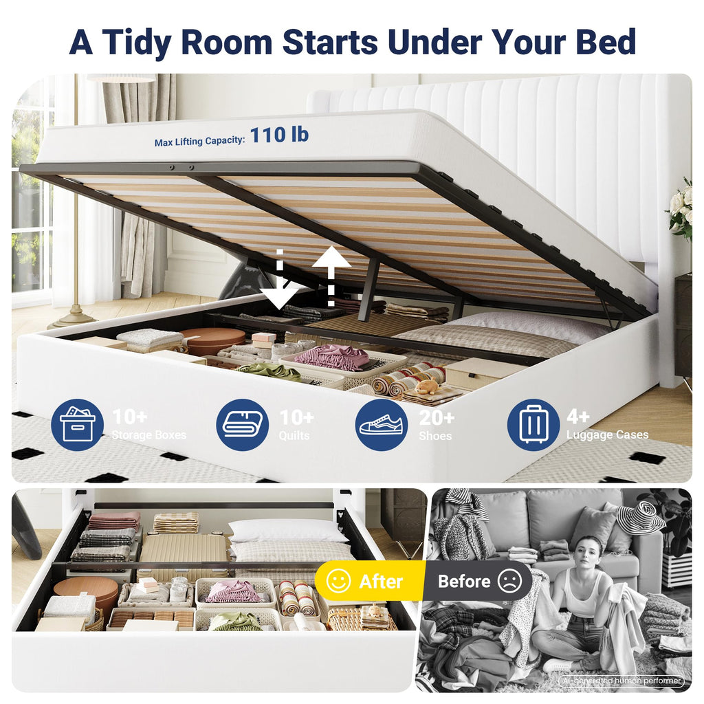 Queen Size Lift Up Storage Bed Frame White R593213