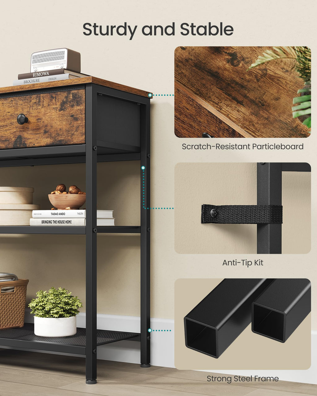 Console Table with 3 Fabric Drawers N57224