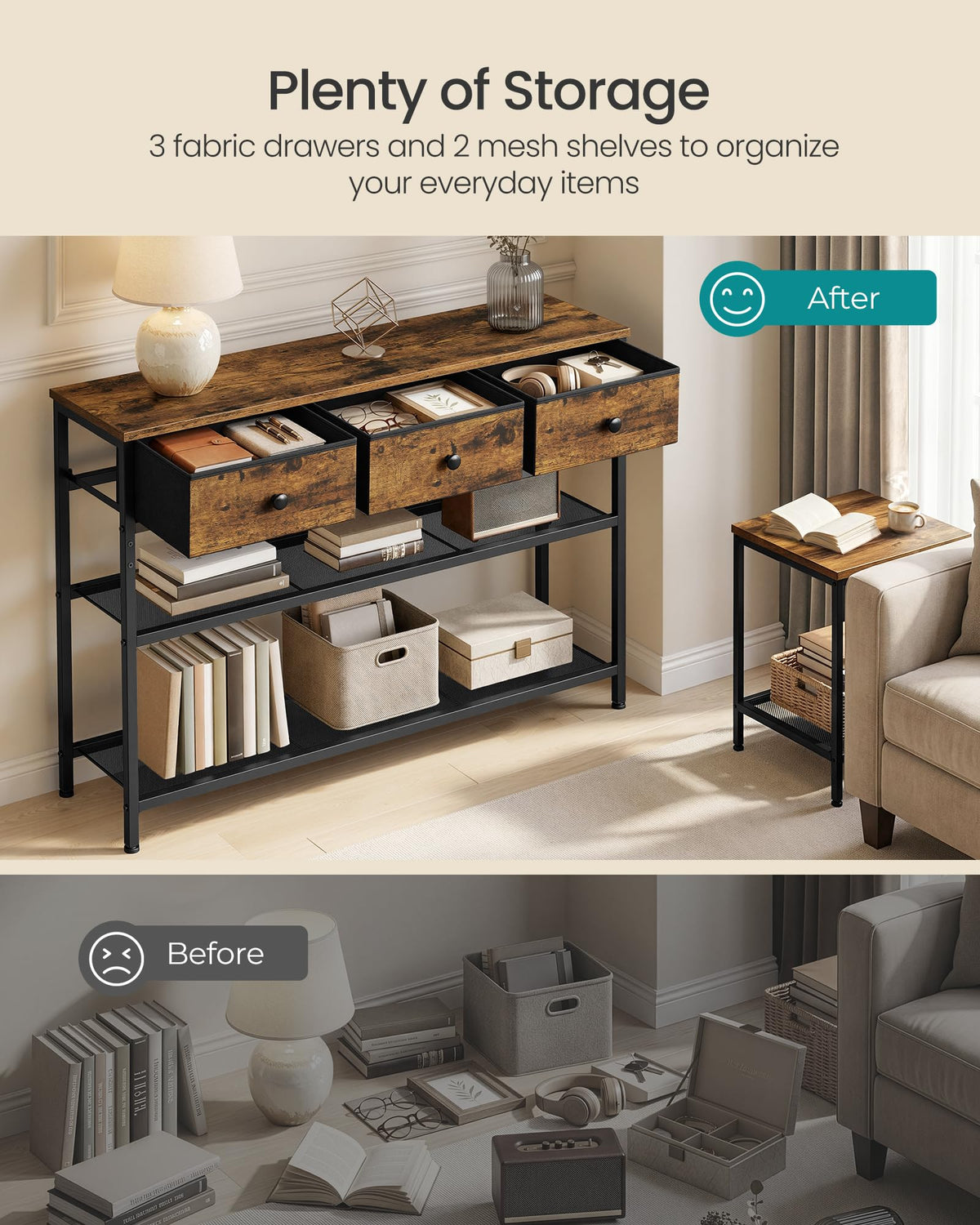 Console Table with 3 Fabric Drawers N57224
