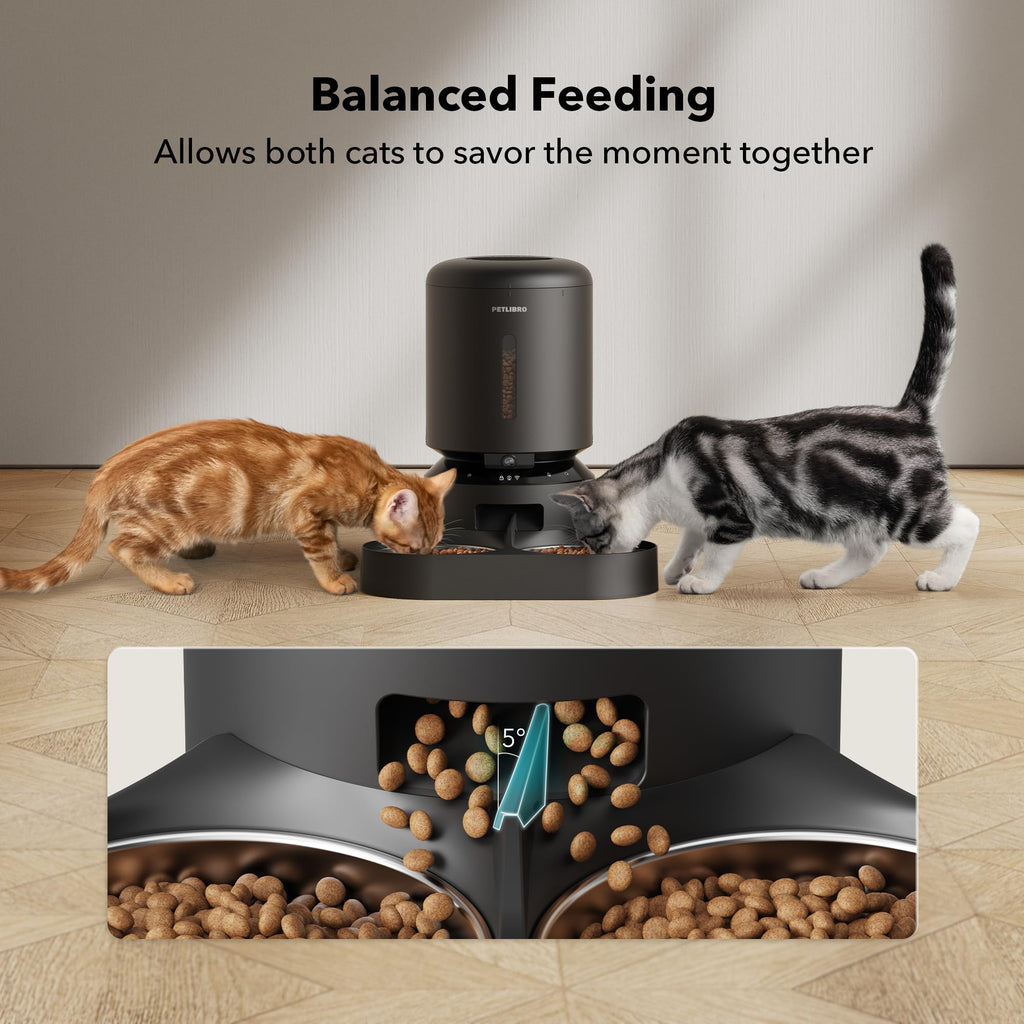 Automatic Cat Feeder with Camera, 1080P HD Video, 5G WiFi, 2-Way Audio, Dual Tray, Black 5L V5740