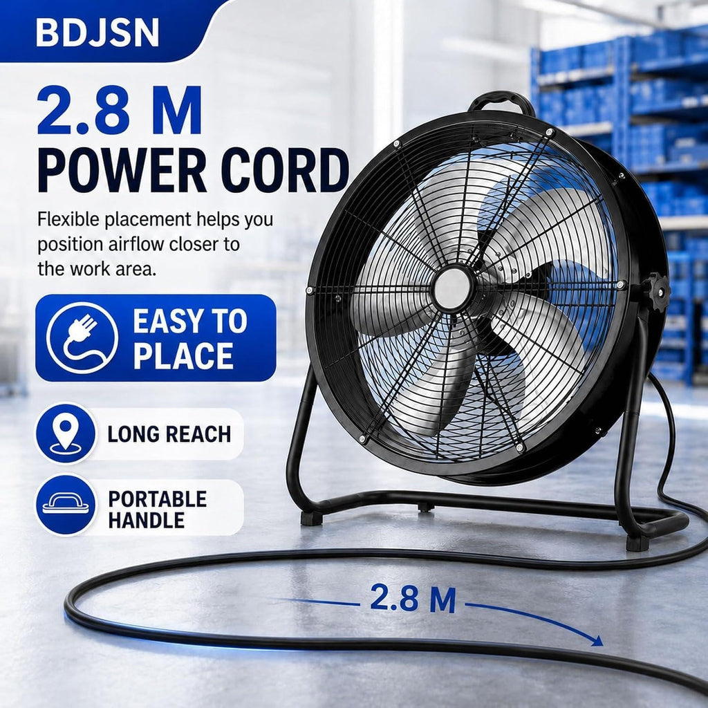 Industrial Drum Fan, High Velocity Air Circulator with 5 Aluminium Blades, 3-Speed Adjustable Tilt Metal Floor Fan T484