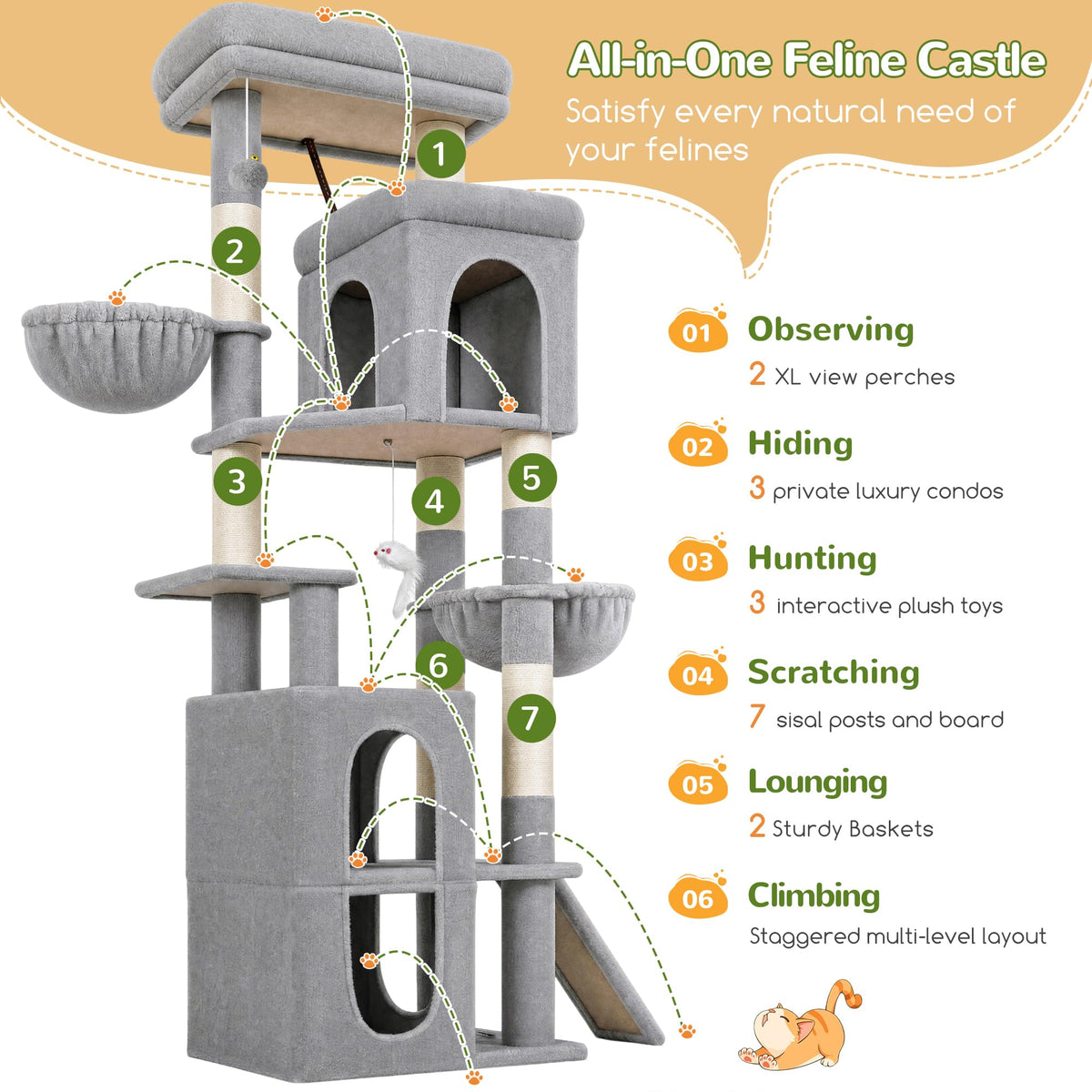 70 inch Light Grey Cat Tree Condos M379179