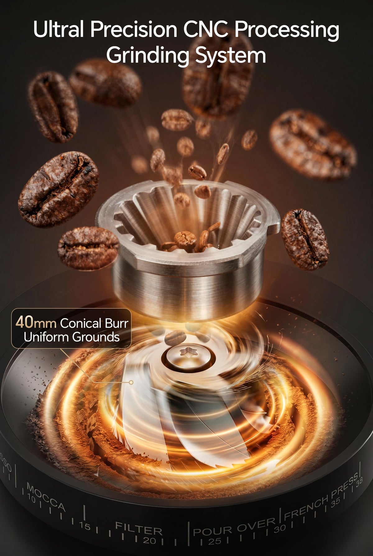 Conical Coffee Bean Grinder, 38 Precise Settings, Anti-Static B215781