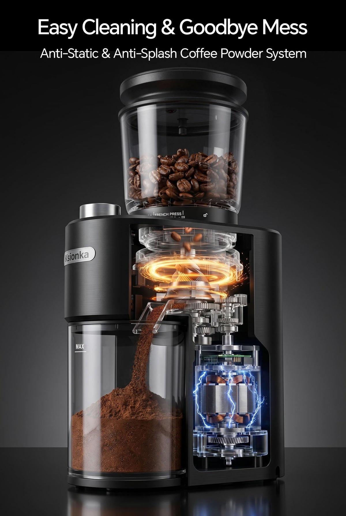 Conical Coffee Bean Grinder, 38 Precise Settings, Anti-Static B215781