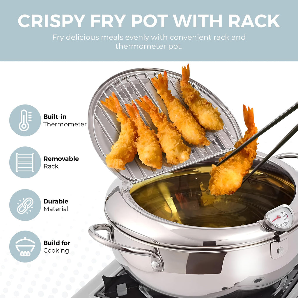 11-Inch Stainless Steel Deep Fryer Pot with Oil Thermometer D1957
