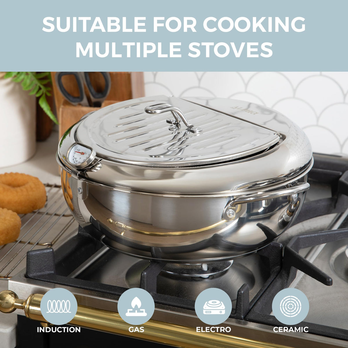 11-Inch Stainless Steel Deep Fryer Pot with Oil Thermometer D1957