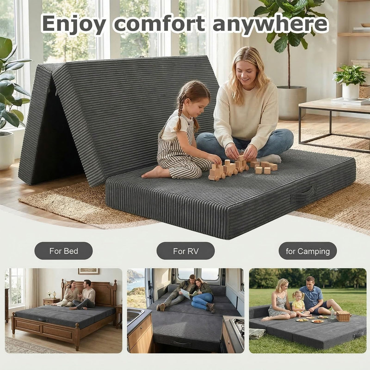 6 inch Tri-Folding Full Size Grey Mattress U41057