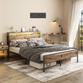 Queen Size LED Metal Platform Bed Frame with Charging Station R2801