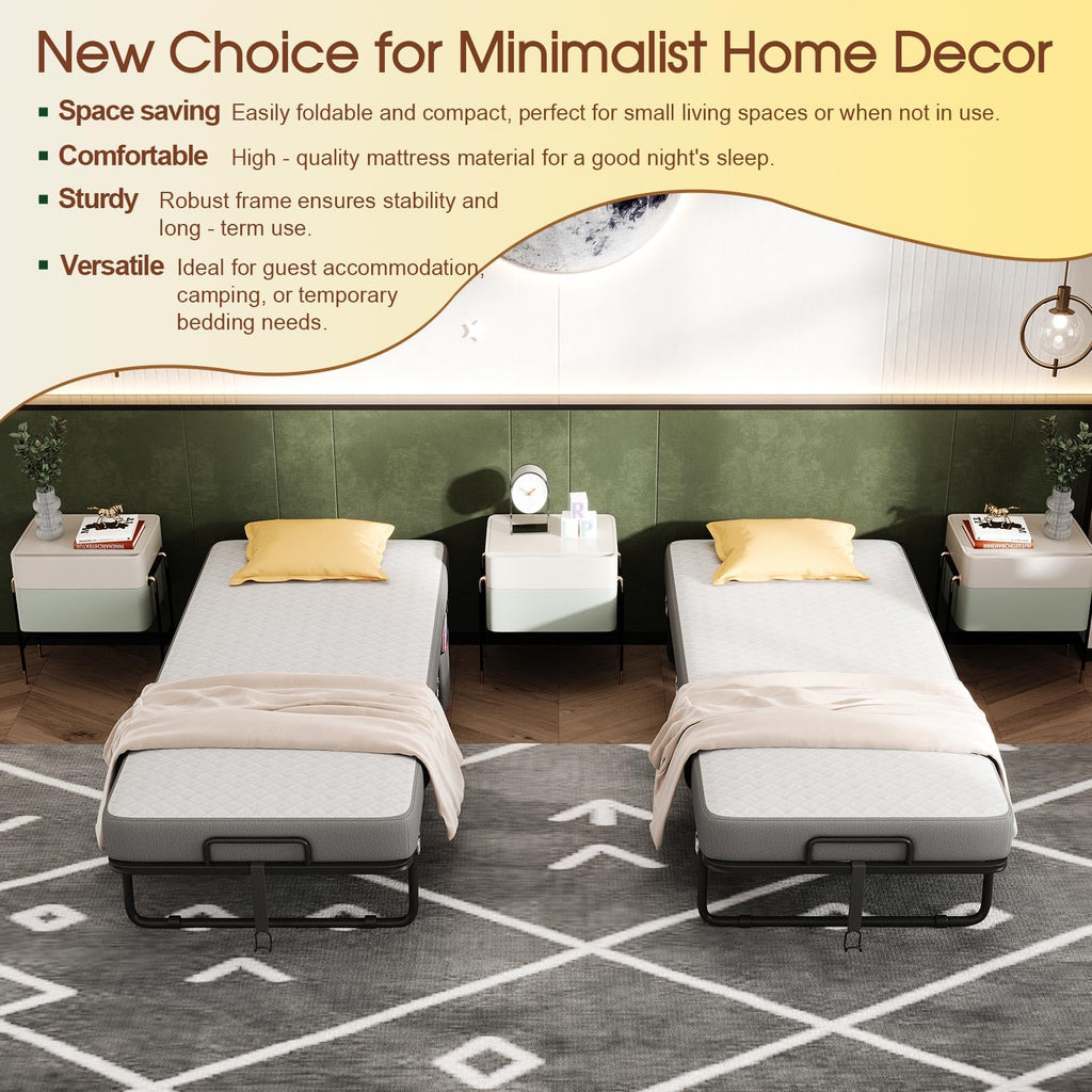 Folding Bed with Mattress, Memory Mattress Metal Frame Single Bed B79422