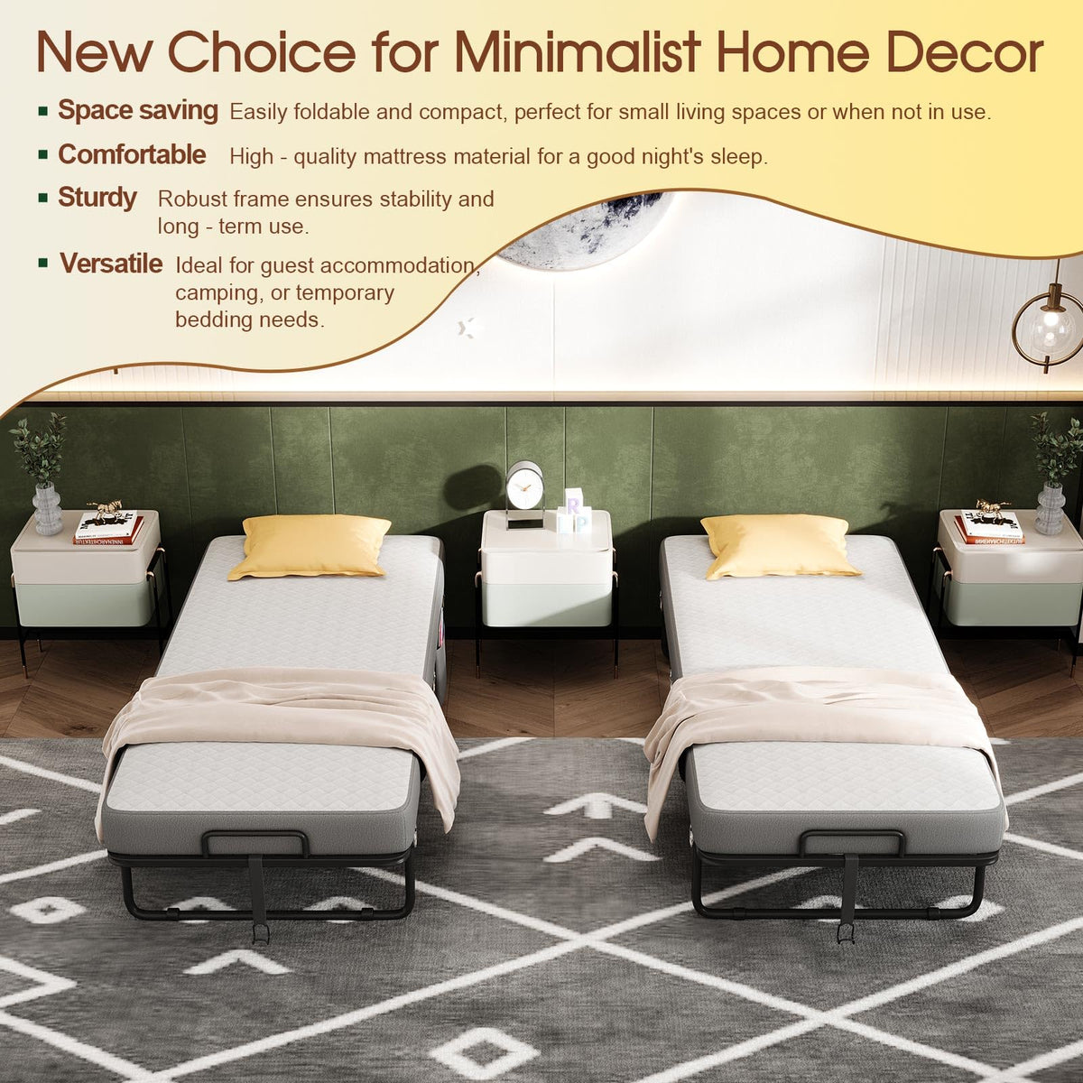 Folding Bed with Mattress, Memory Mattress Metal Frame Single Bed B79422