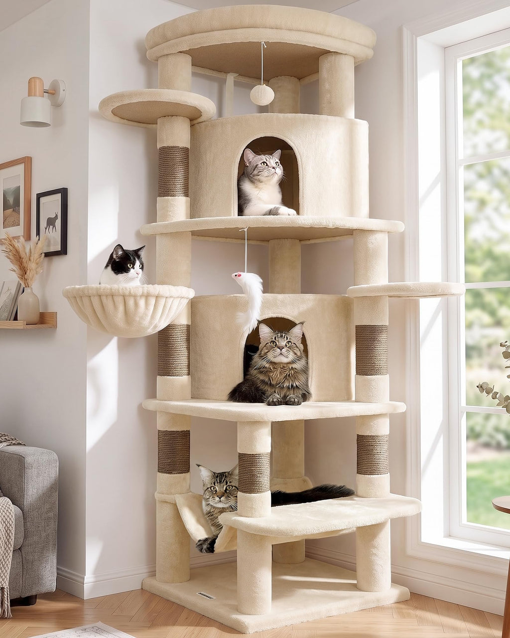 Beige 66inch Corner Cat Tree Tower O54862