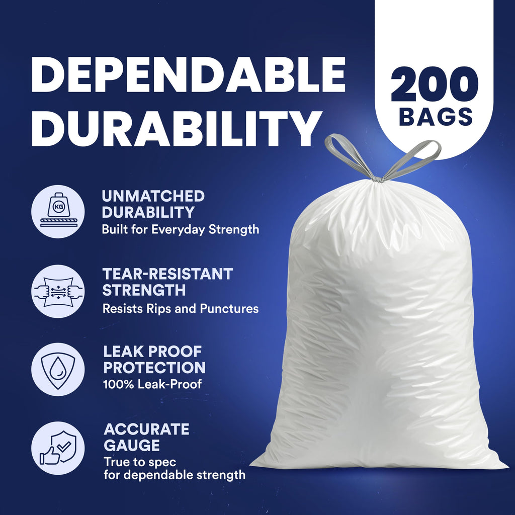 4 Gallon White Drawstring Trash Bags, 200 Count L46971