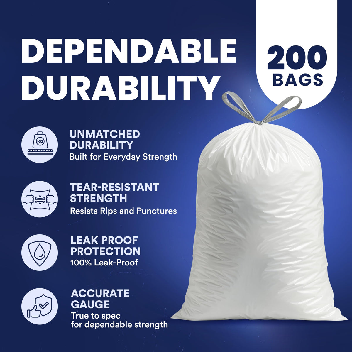 4 Gallon White Drawstring Trash Bags, 200 Count L46971