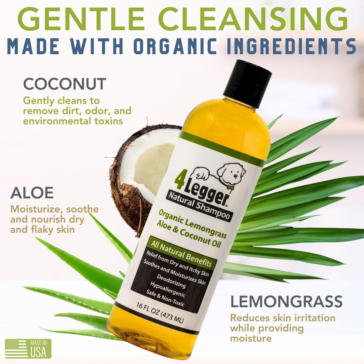 Certified Organic Hypoallergenic Dog Shampoo with Aloe and Lemongrass 16 oz P7441