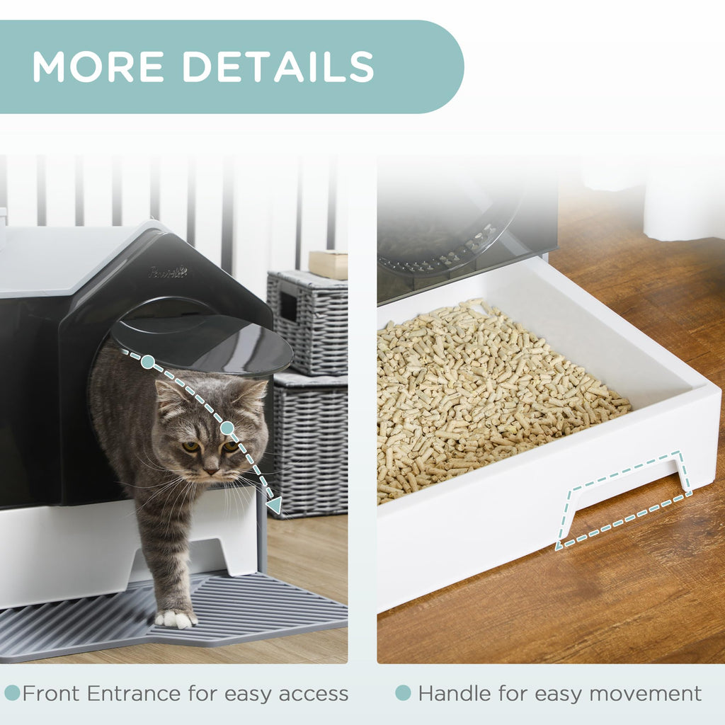 Hooded Cat Litter Box with Litter Mat, Pull-Out Drawer, Handle, Scoop, Gray S527