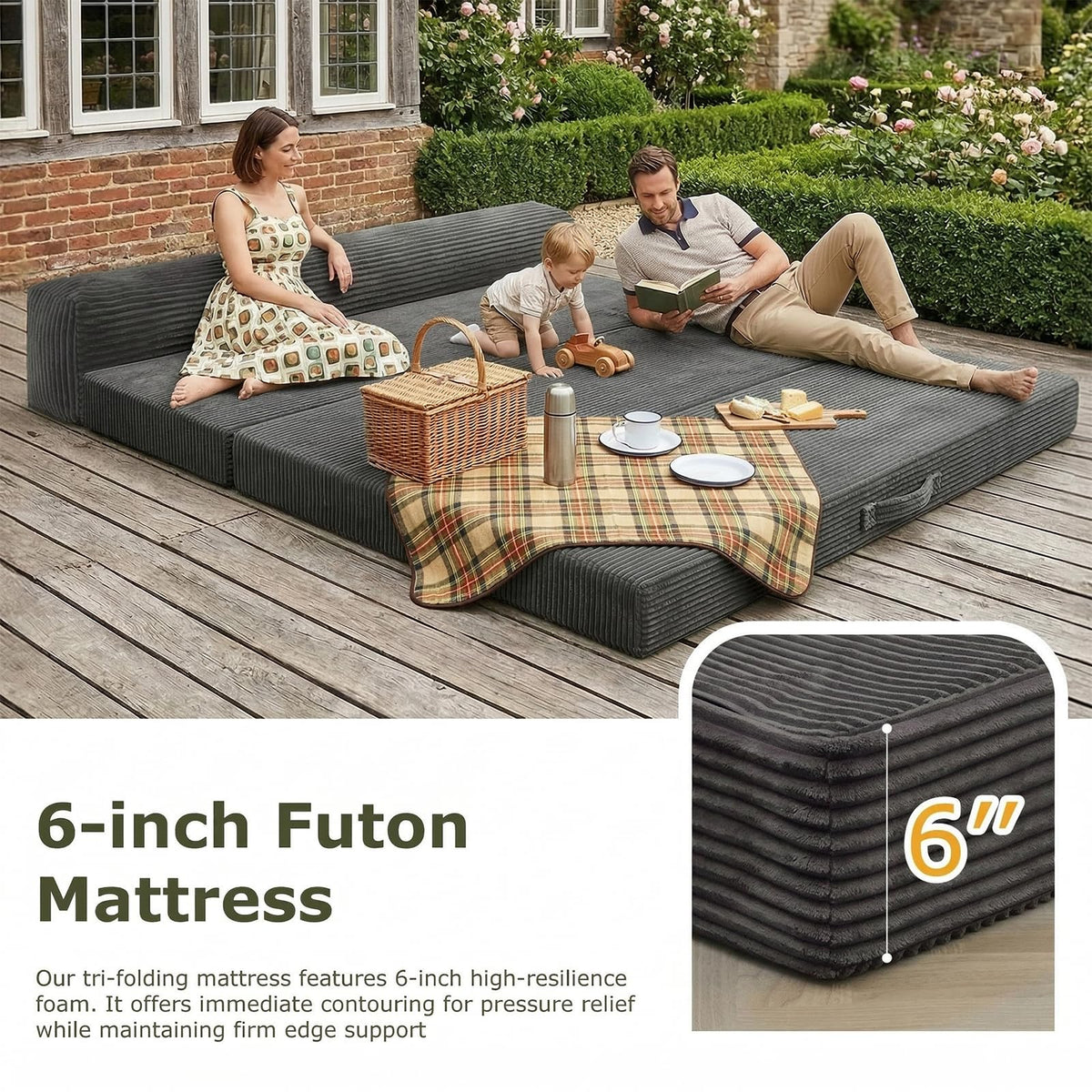 6 inch Tri-Folding Full Size Grey Mattress U41057