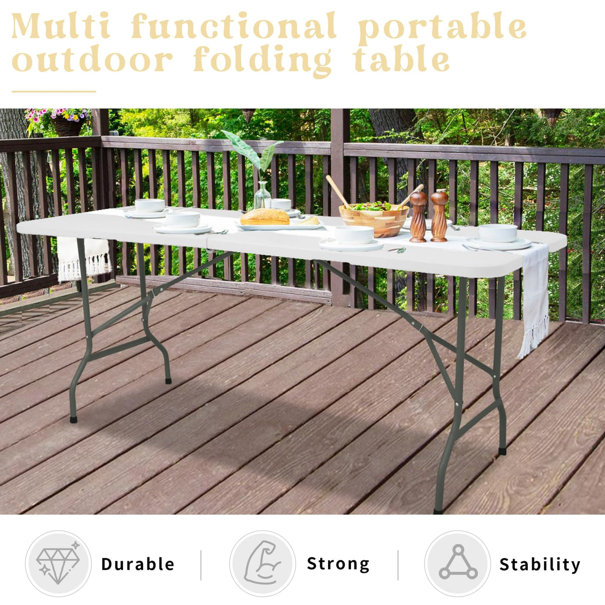 Set of 2 White 6 FT Folding Plastic Table D32973