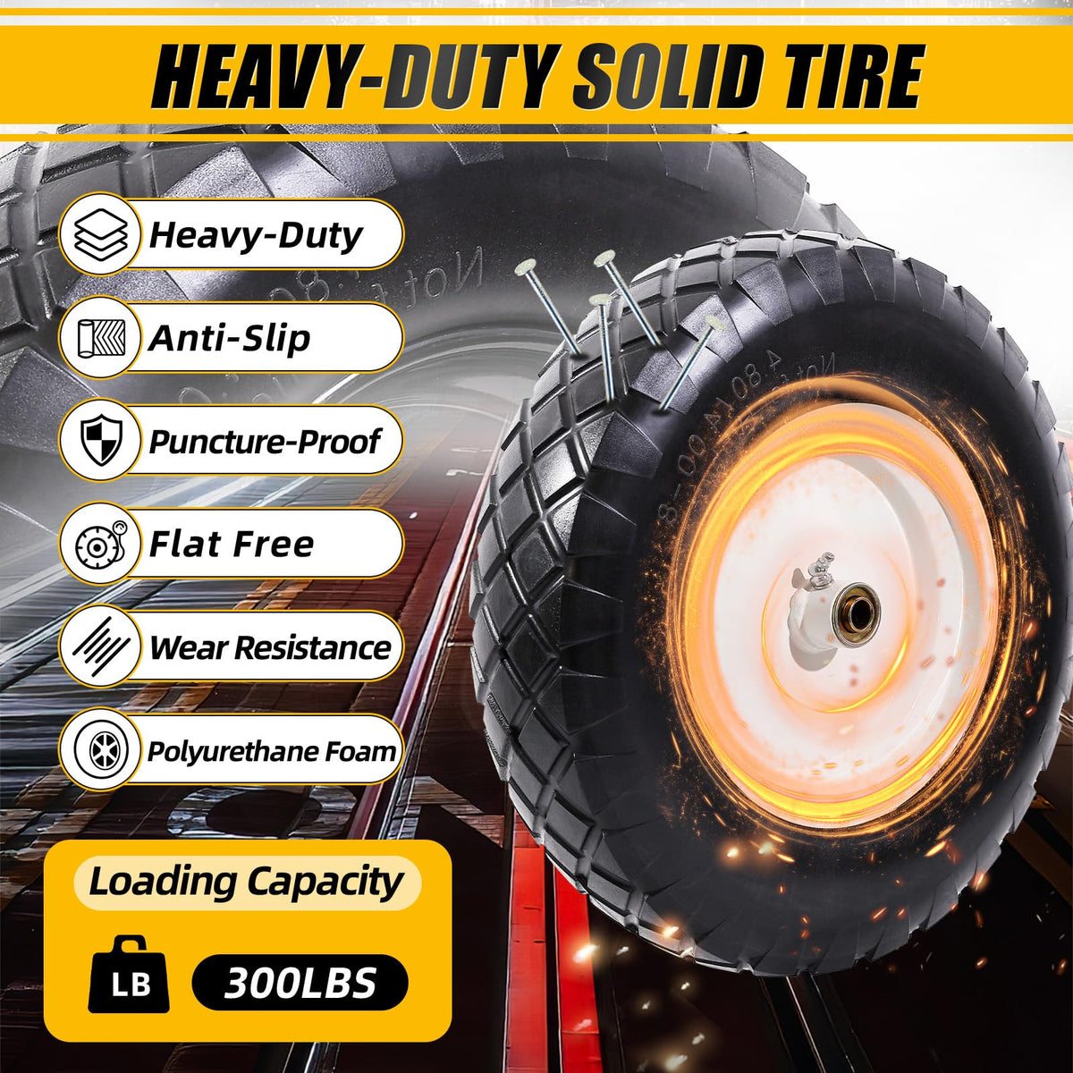 4.80/4.00-8" Flat Free Wheelbarrow Tire and Wheel S488