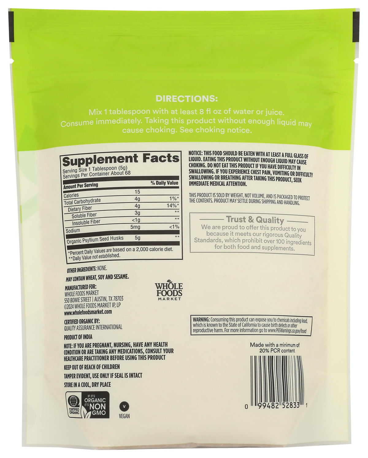 Organic Psyllium Husk 12 Ounce M2288