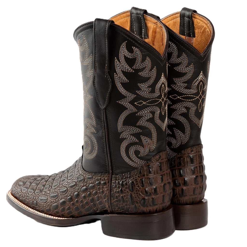 Brown Caiman Crocodile Print Leather Cowboy Boots L4689