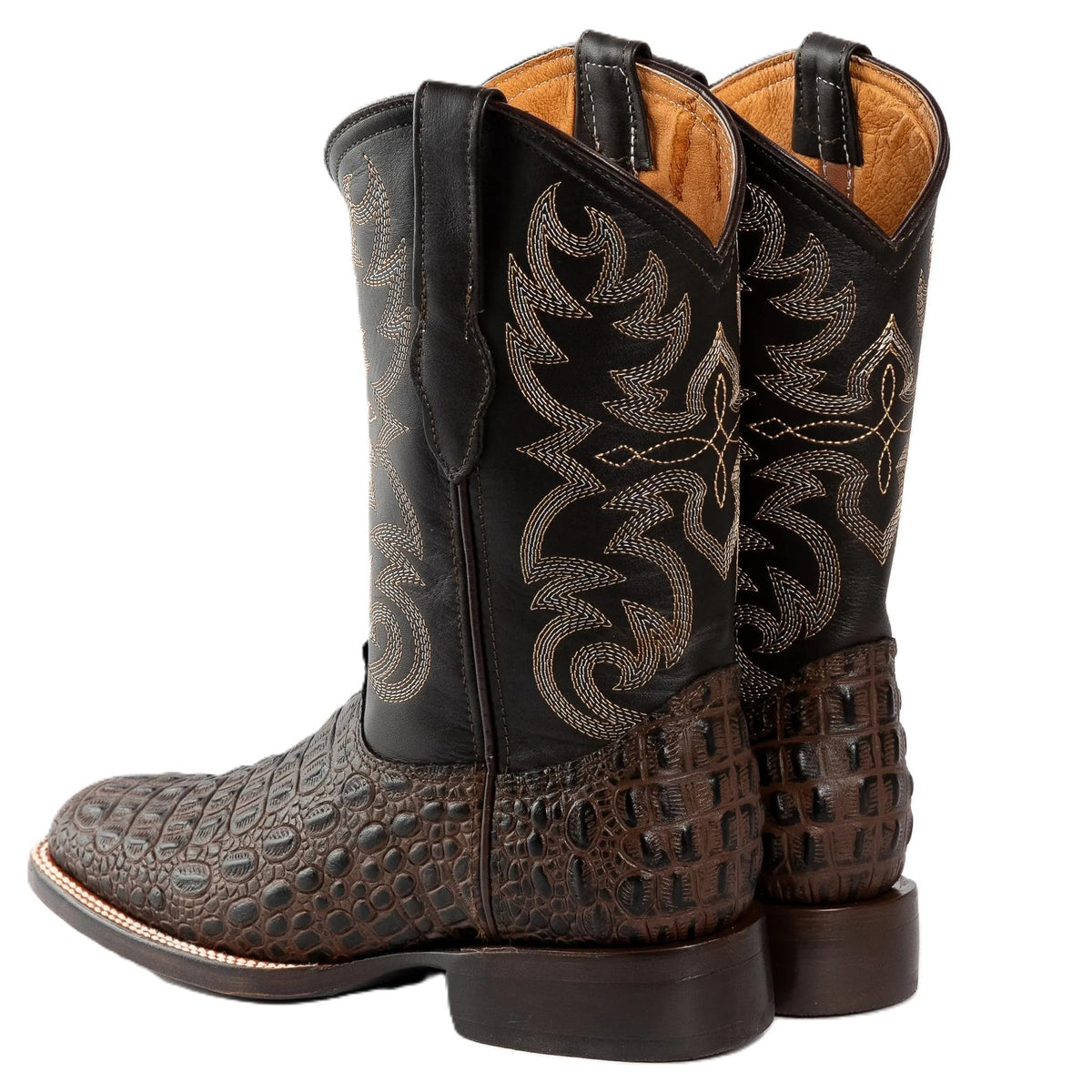 Brown Caiman Crocodile Print Leather Cowboy Boots L4689