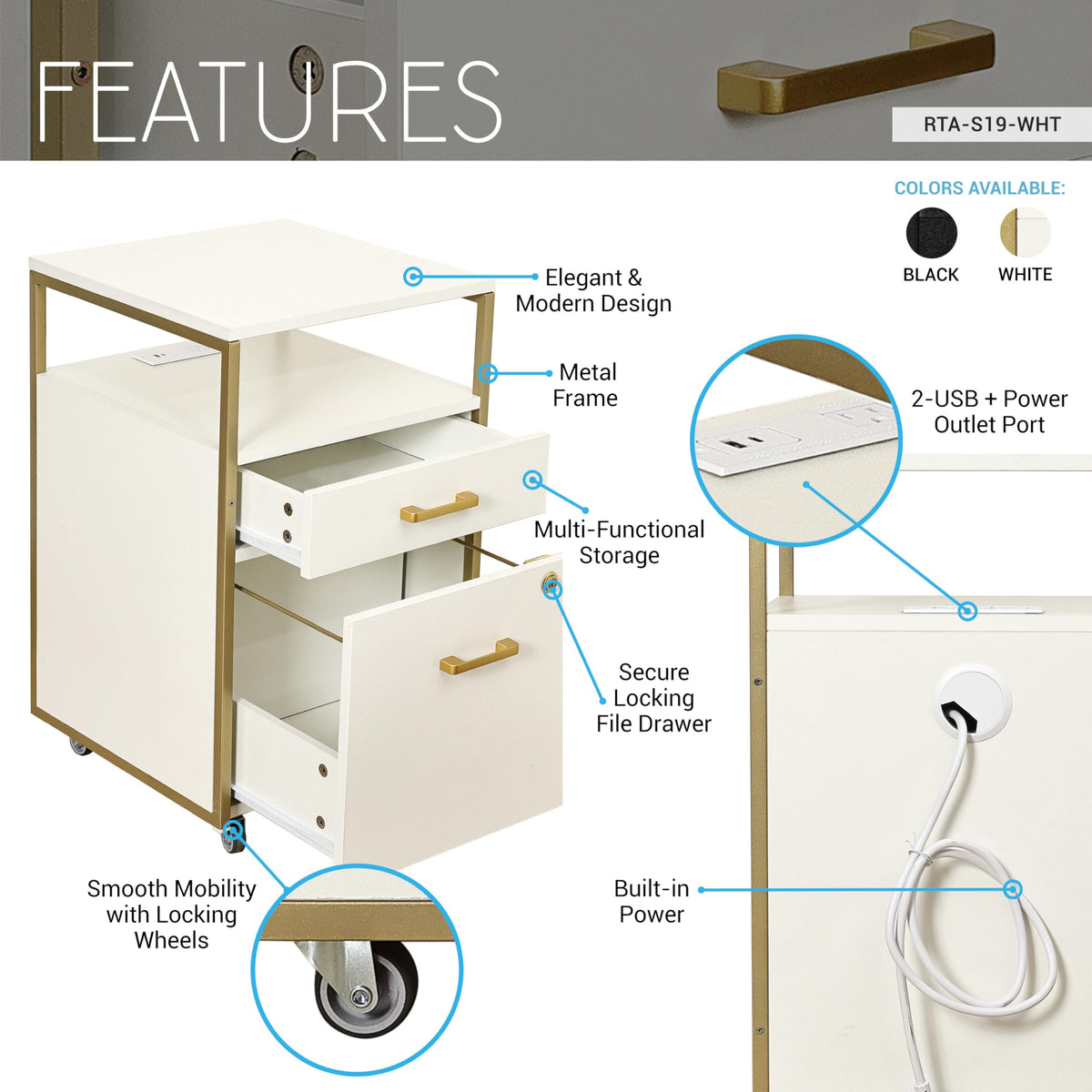 2 Drawer Rolling File Cabinet with Lock O730863
