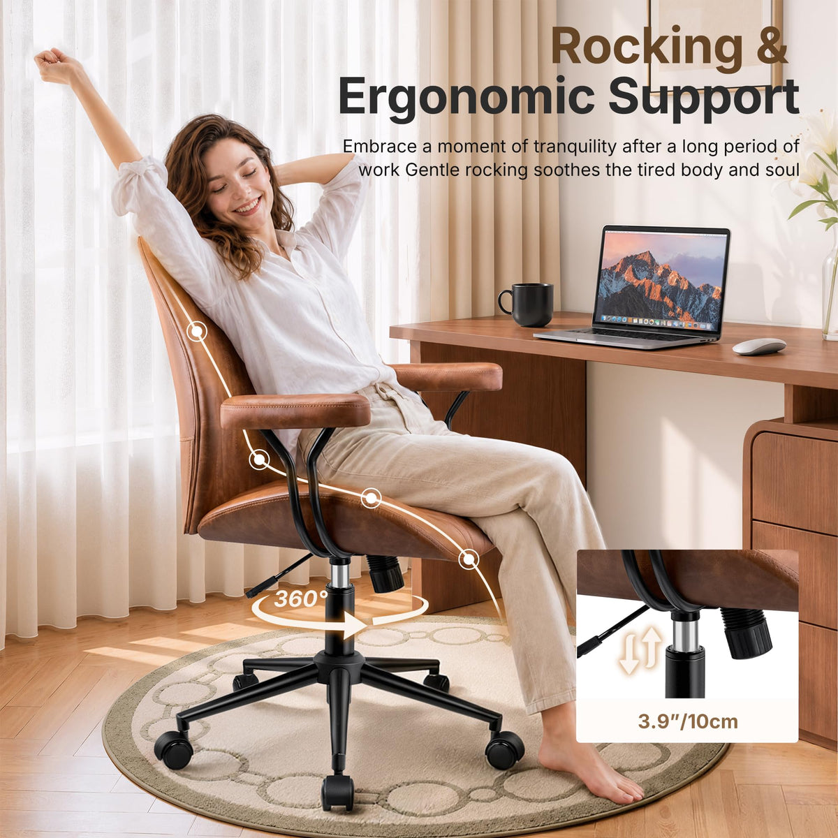 Brown Leather Ergonomic Office Chair I6359