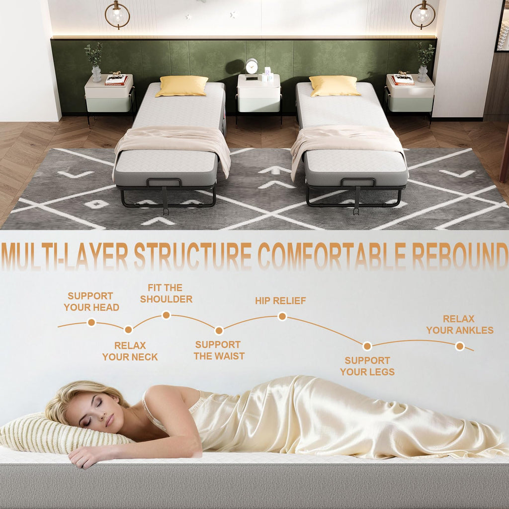 Folding Bed with Mattress, Memory Mattress Metal Frame Single Bed B79422
