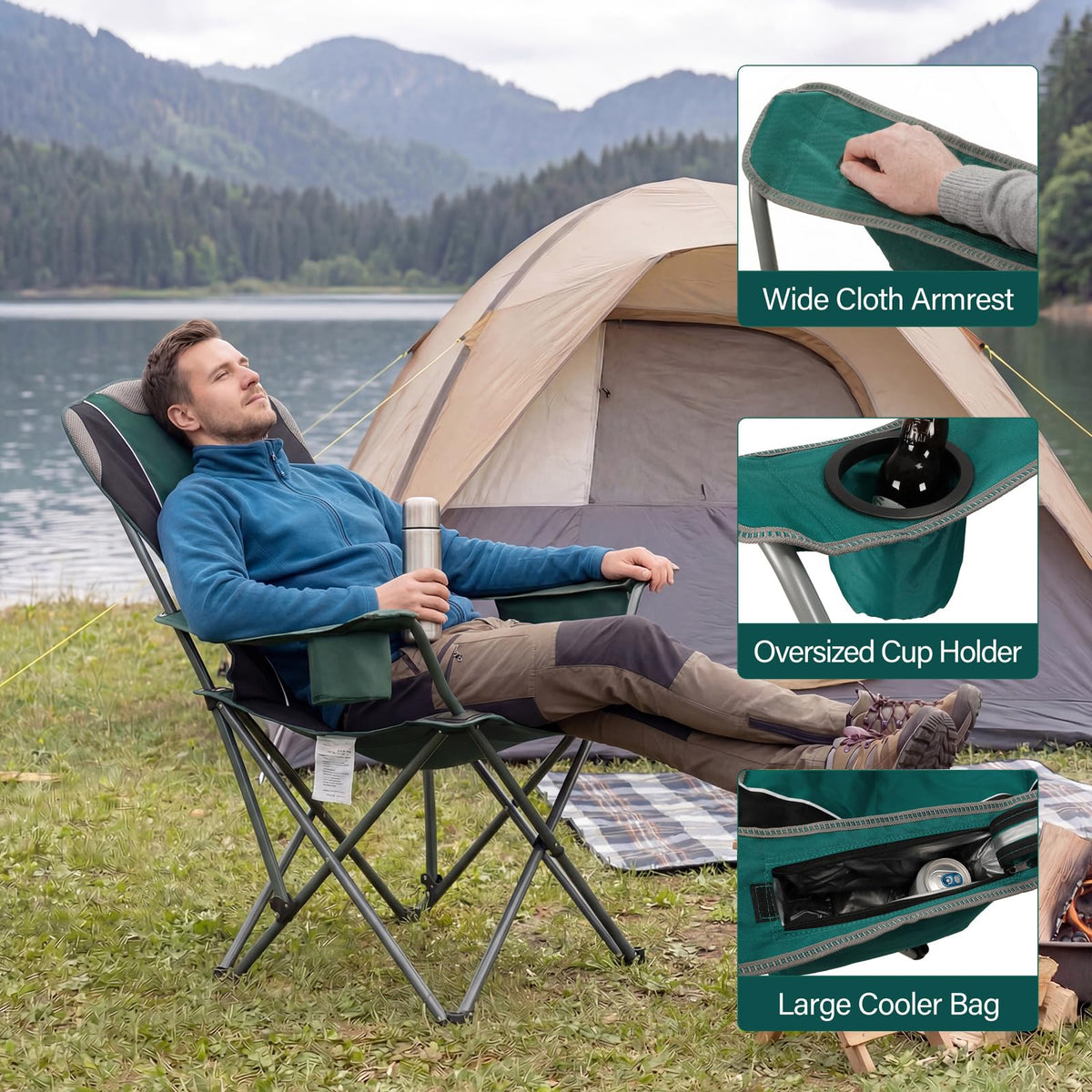 Oversized Folding Camping Chair with Cup Holder, 2 Pack P609