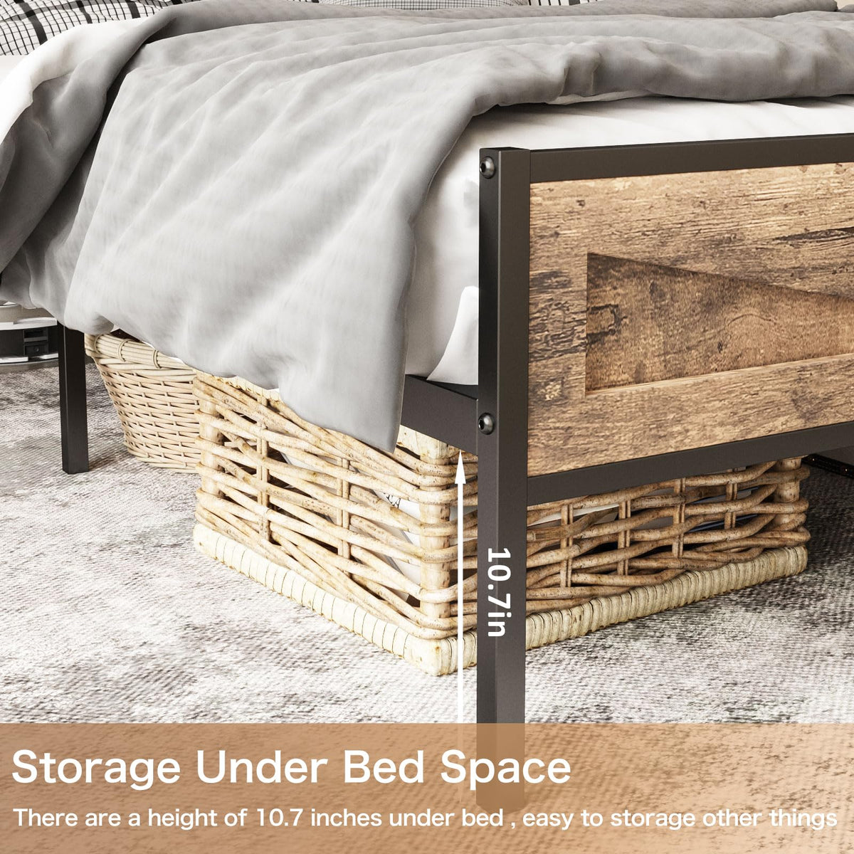 Queen Size LED Metal Platform Bed Frame with Charging Station R2801
