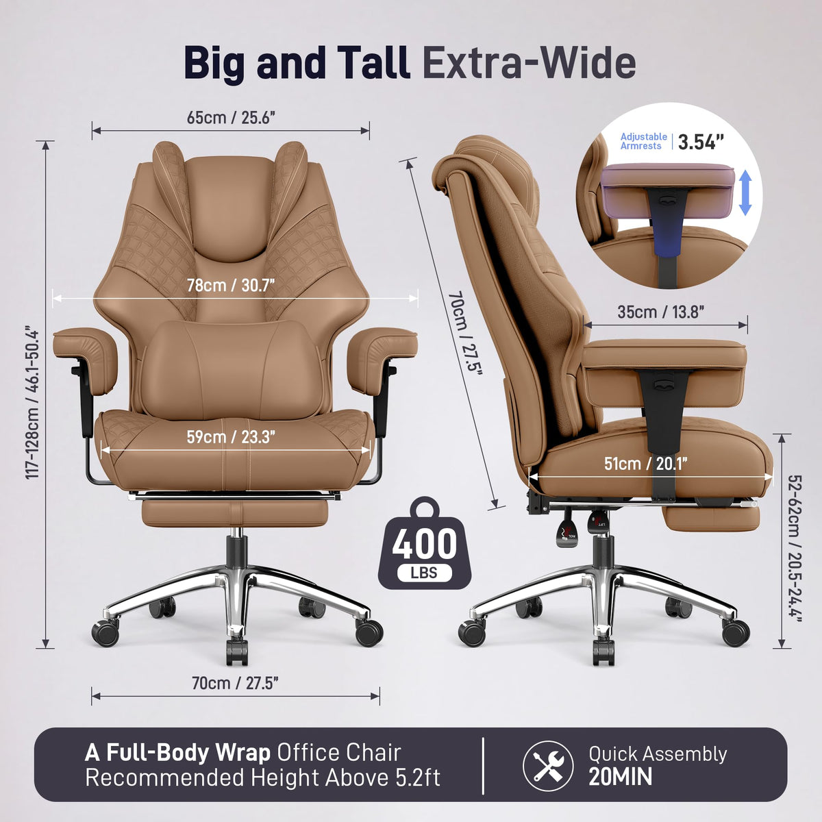 Big and Tall Executive Office Chair with Footrest and Lumbar Support B41186