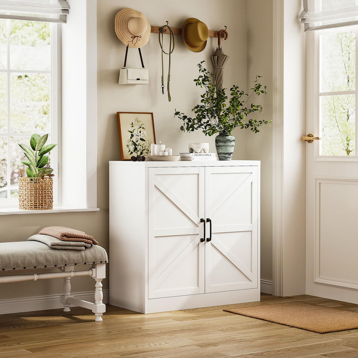 White 36" Metal Storage Cabinet with Doors and 2 Adjustable Shelves K261