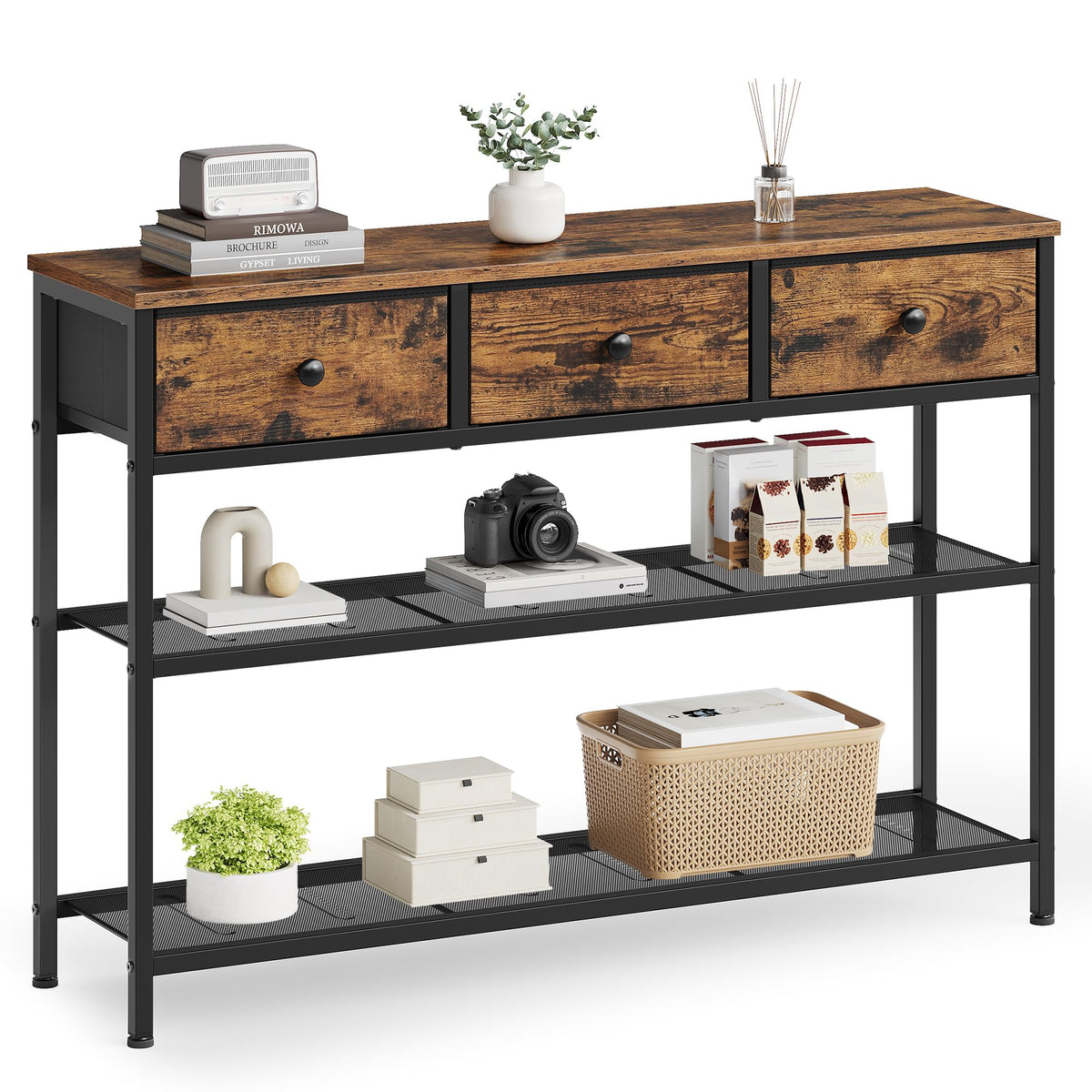 Console Table with 3 Fabric Drawers N57224