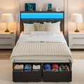 Grey Upholstered Twin Bed Frame with 2 Storage Drawers M85085