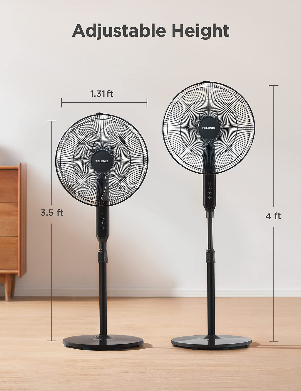 16" Oscillating Pedestal Stand Up Fan, Adjustable Height, Ultra Quiet DC Motor, Remote Control, 12 Speed, Black L355665