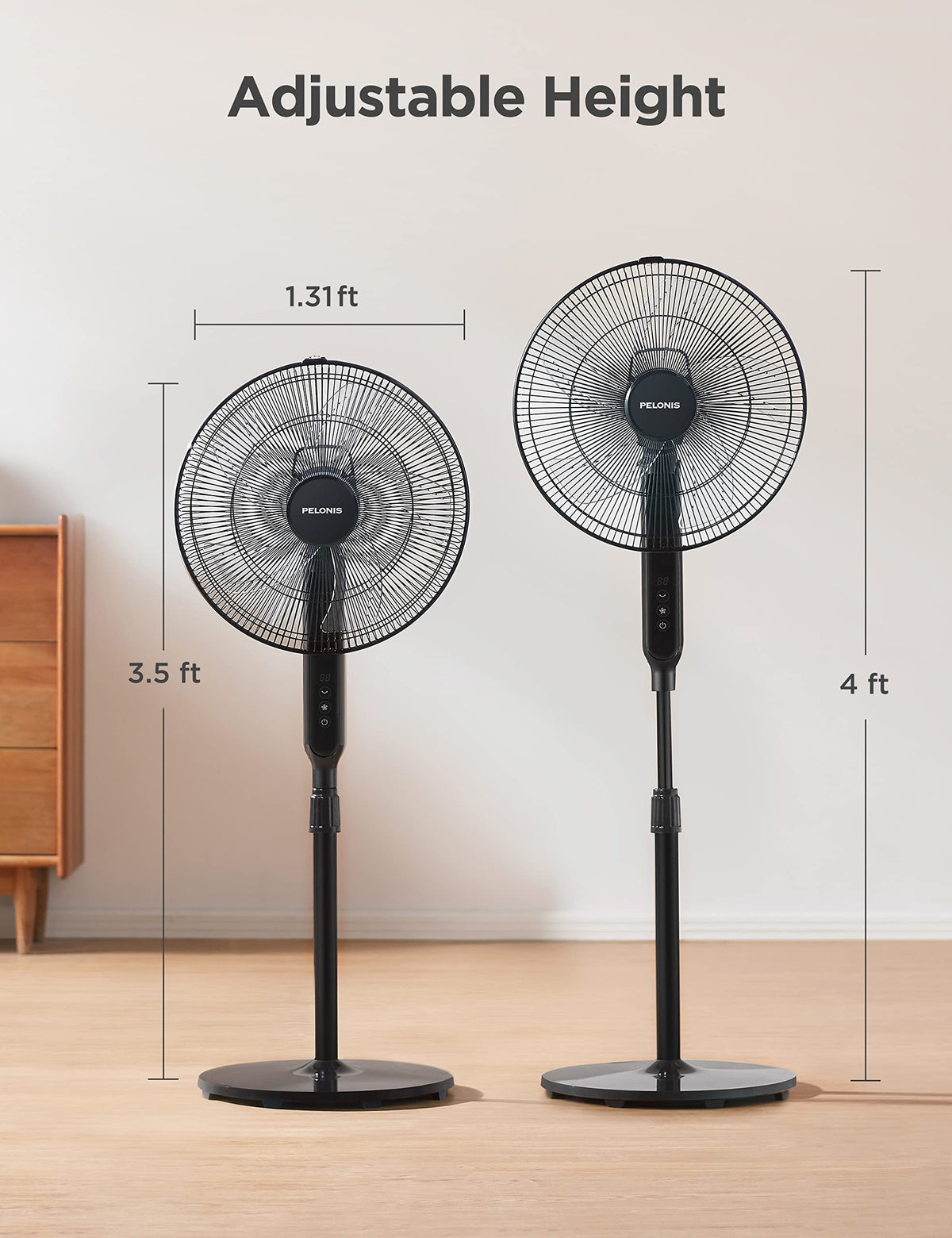 16" Oscillating Pedestal Stand Up Fan, Adjustable Height, Ultra Quiet DC Motor, Remote Control, 12 Speed, Black L355665