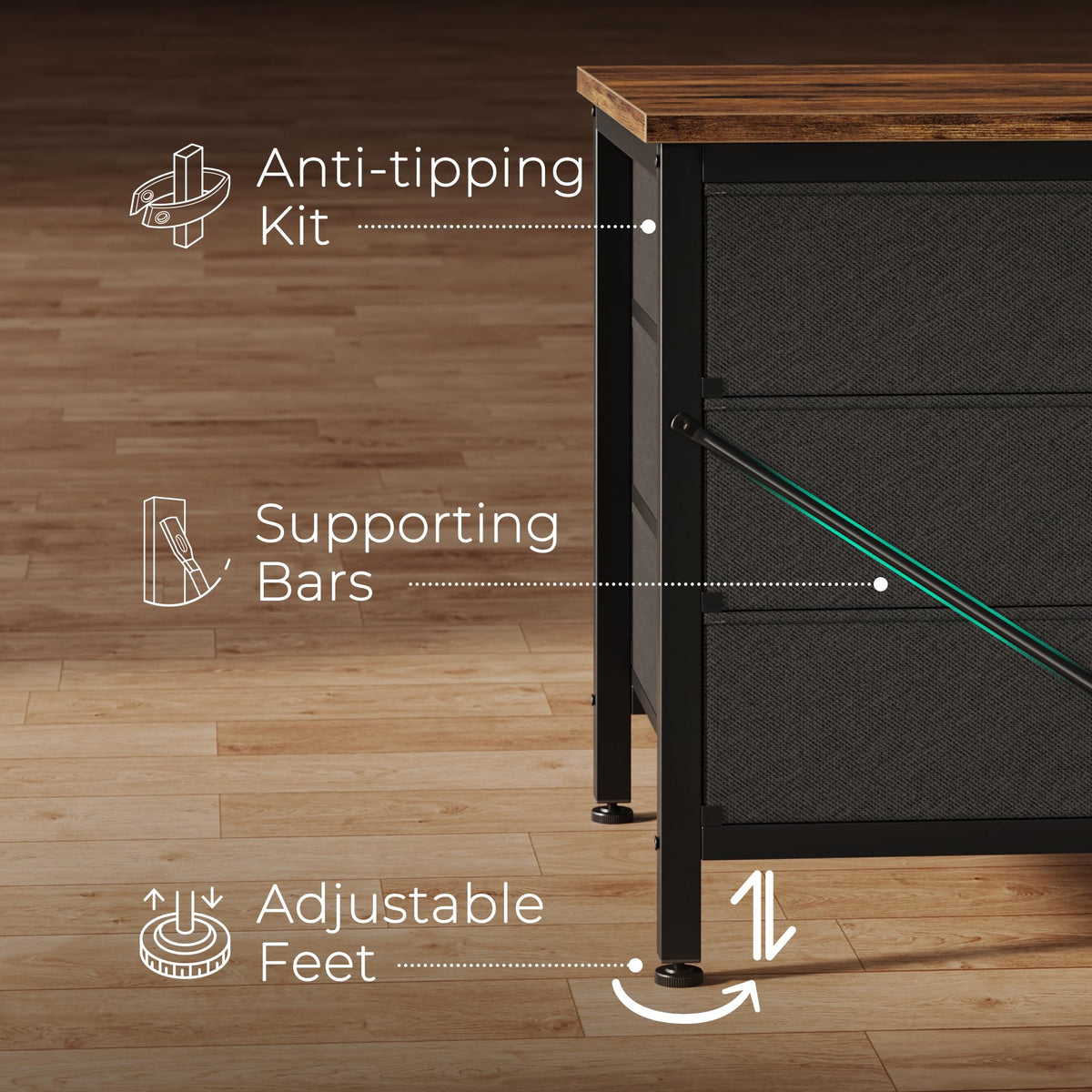 63 Inch 9 Fabric Drawer Dresser M24916