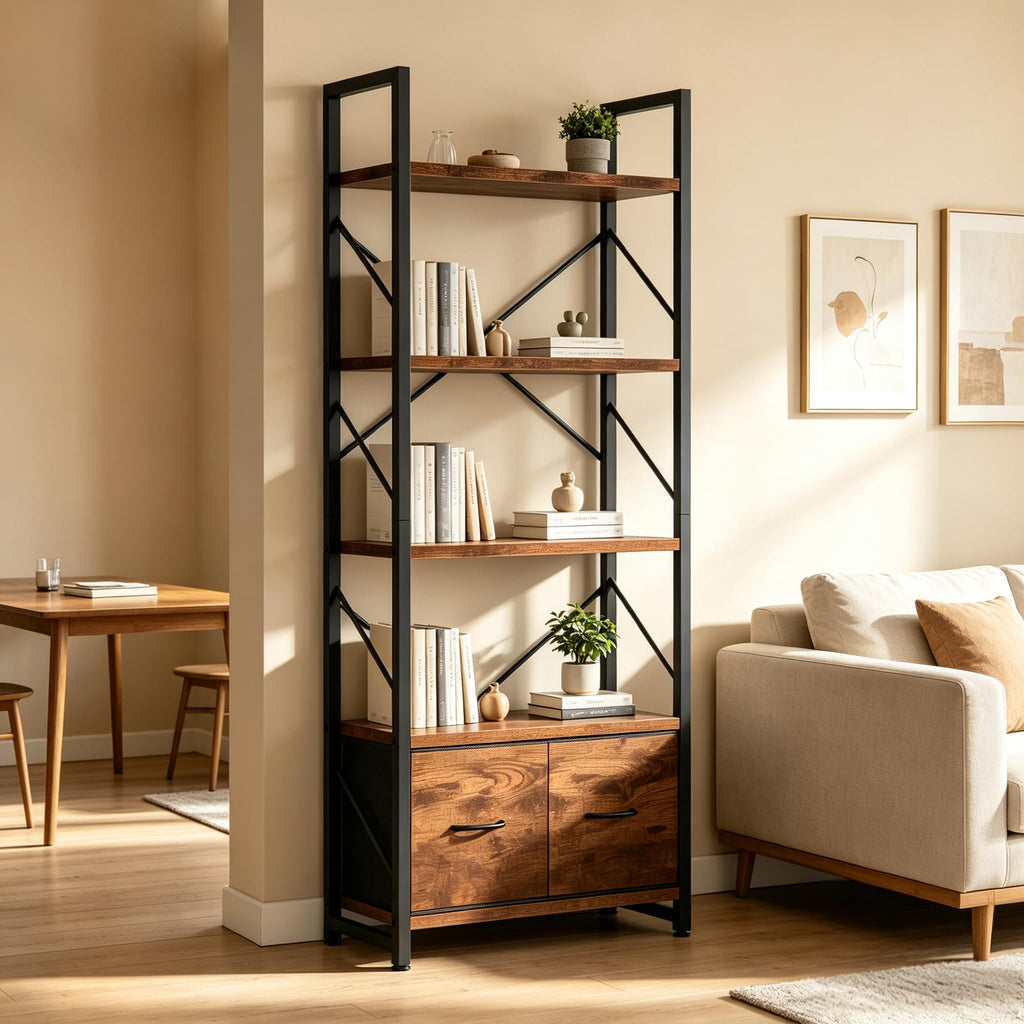 5 Tier Wood Bookshelf with Drawer I382382