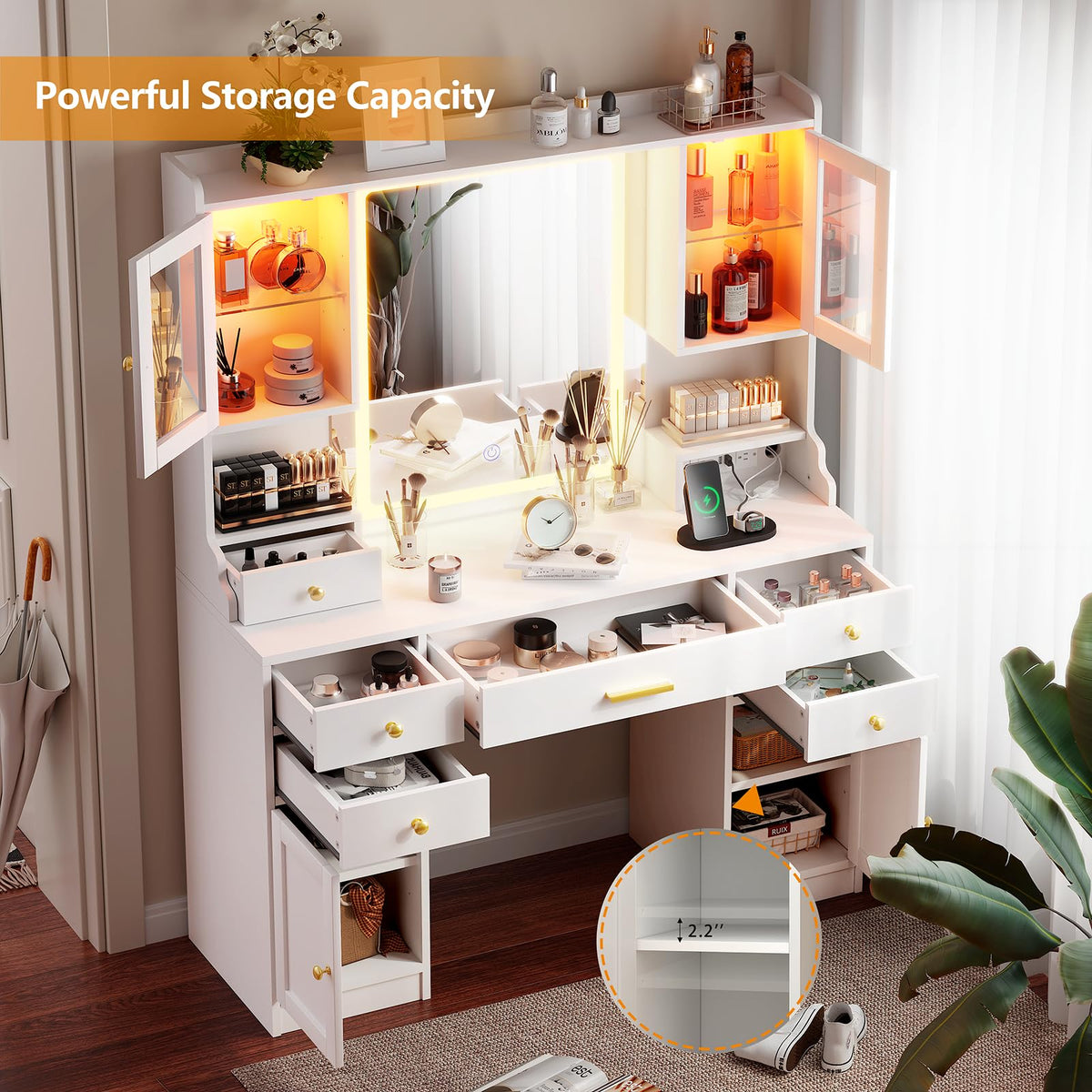 White Makeup Vanity Desk with LED Mirror U533