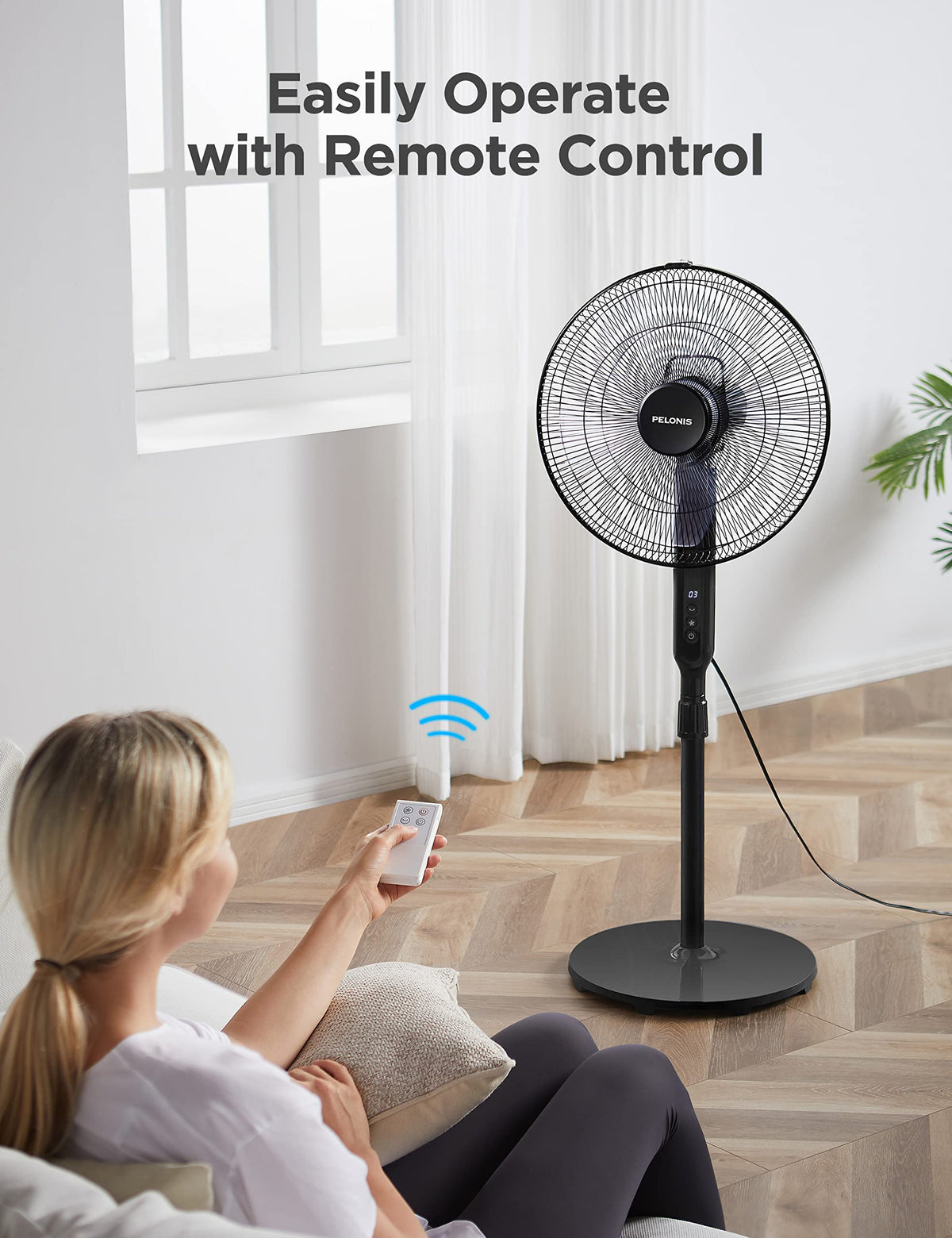 16" Oscillating Pedestal Stand Up Fan, Adjustable Height, Ultra Quiet DC Motor, Remote Control, 12 Speed, Black L355665
