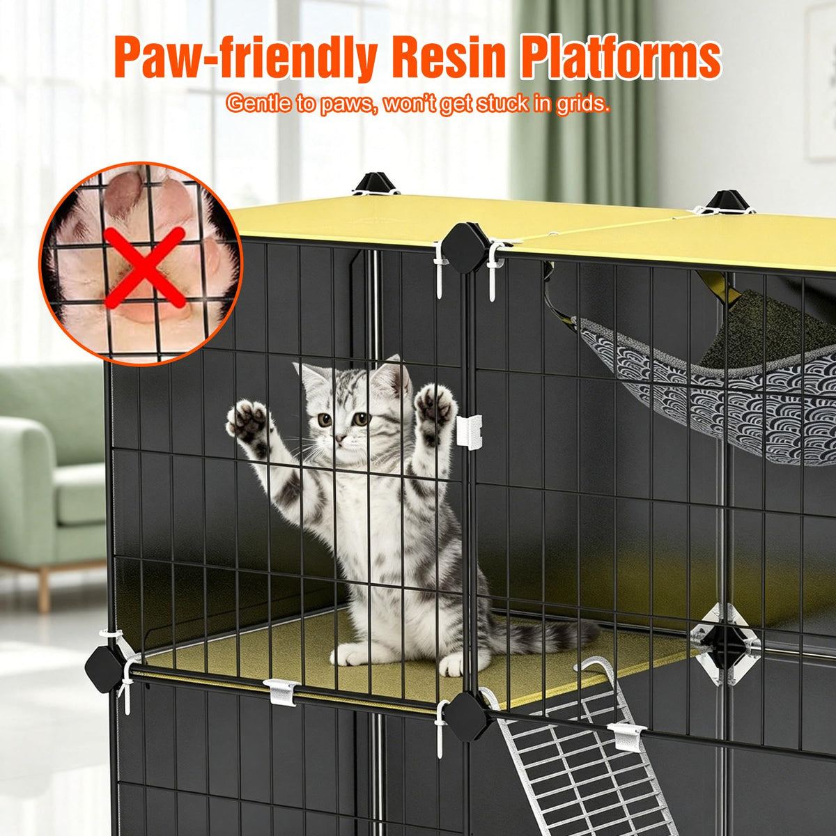3-Tier Cat Cage with Litter Box, Hammock & Ladders Y590865