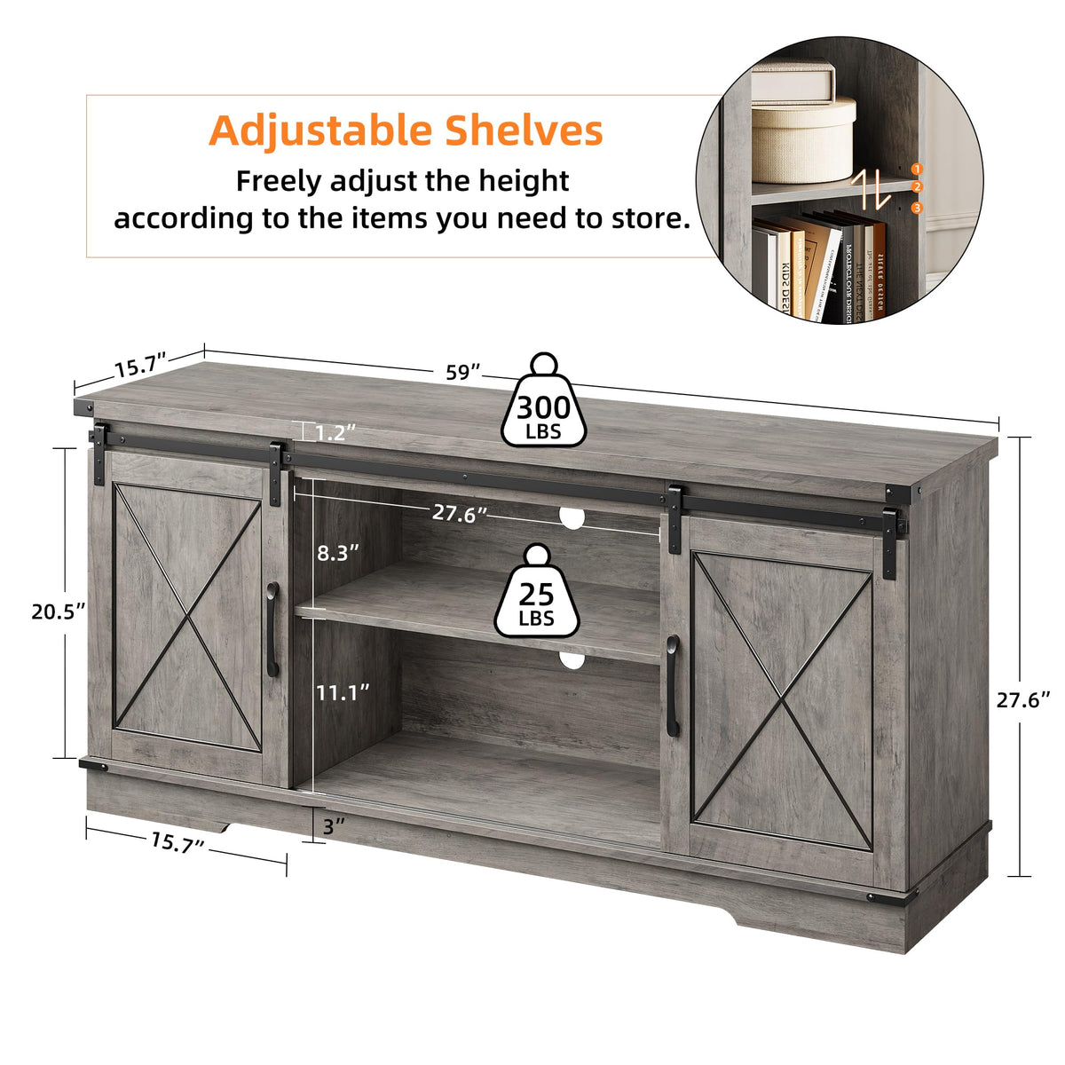 Farmhouse TV Stand 65+ inch with Sliding Barn Doors and Storage Cabinets C537
