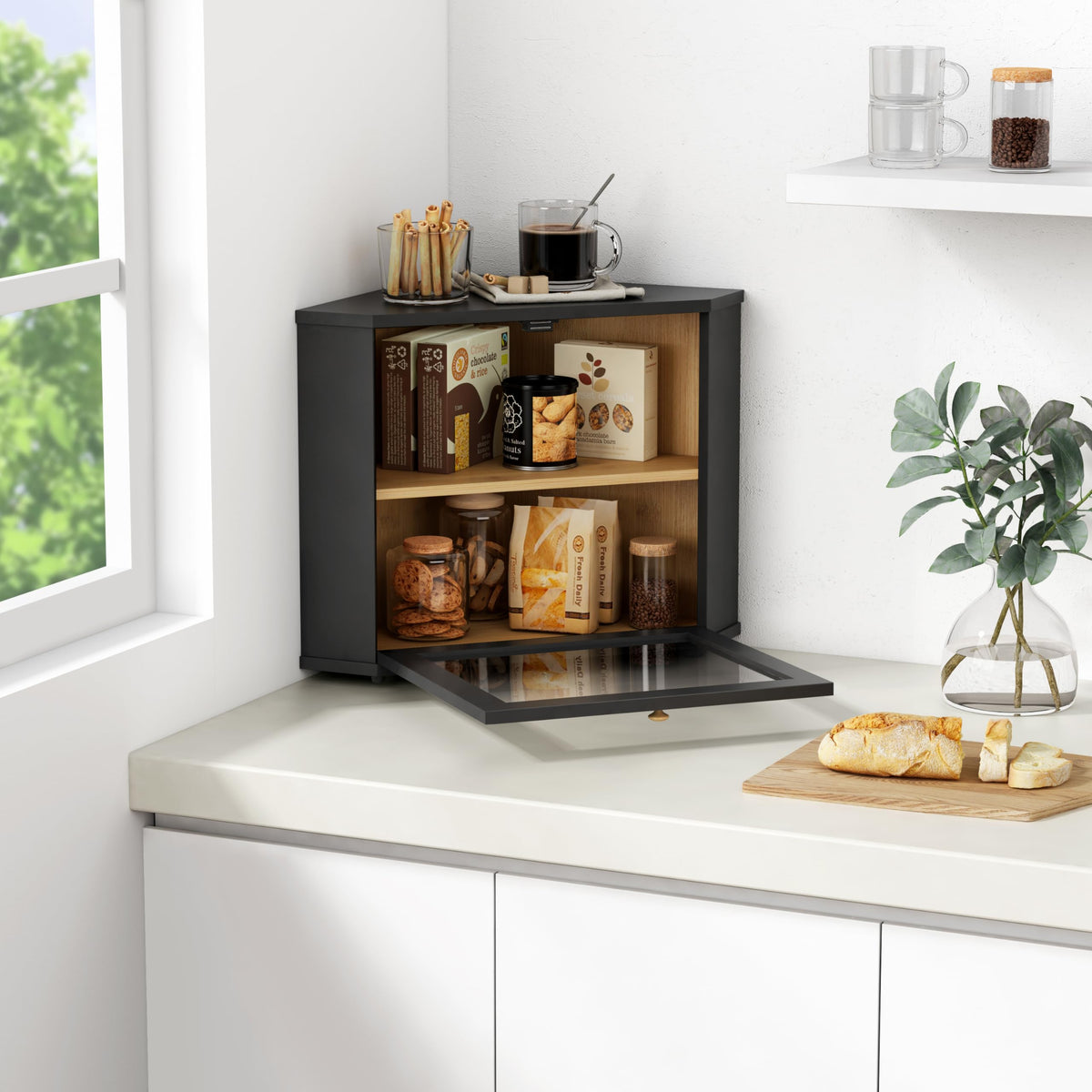2 Tier Black Corner Bread Box R29271