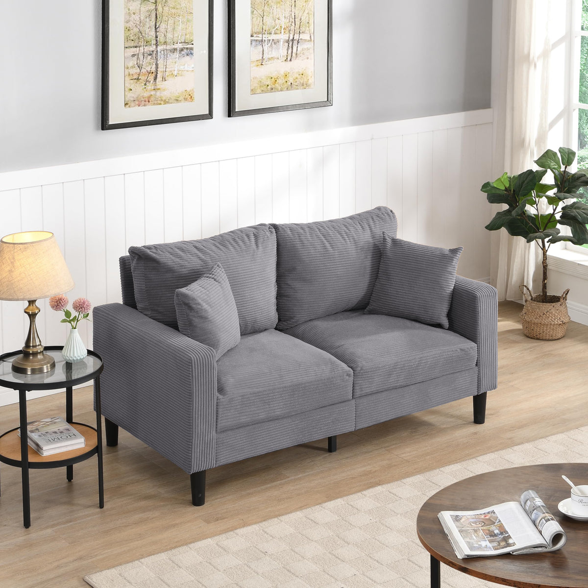 Light Gray 2-Seat Upholstered Loveseat Sofa G94106