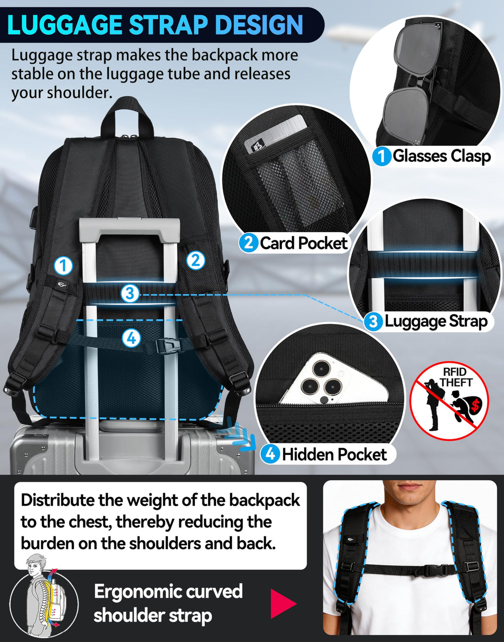Extra Large Black Laptop Backpack with USB Charging Port R210