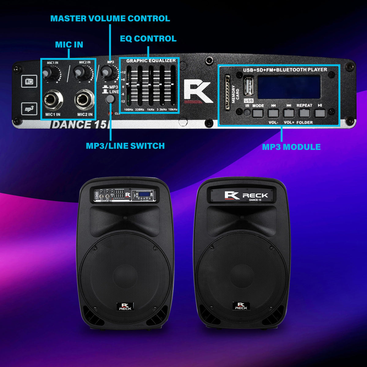 Portable 15-Inch 2000 Watt 2-Way Powered PA Speaker System P902