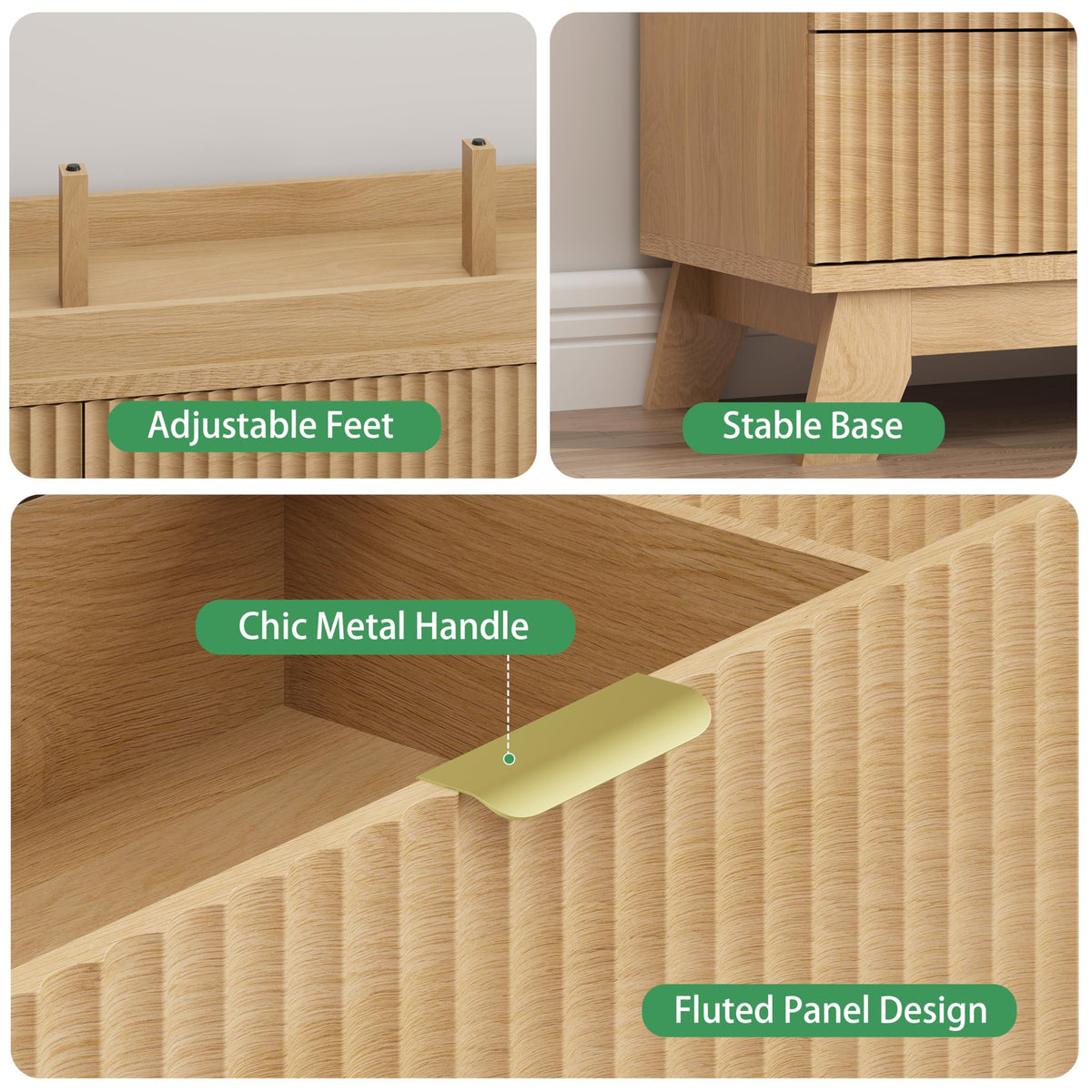 Natural Oak 9 Drawer Fluted Wood Dresser G22715