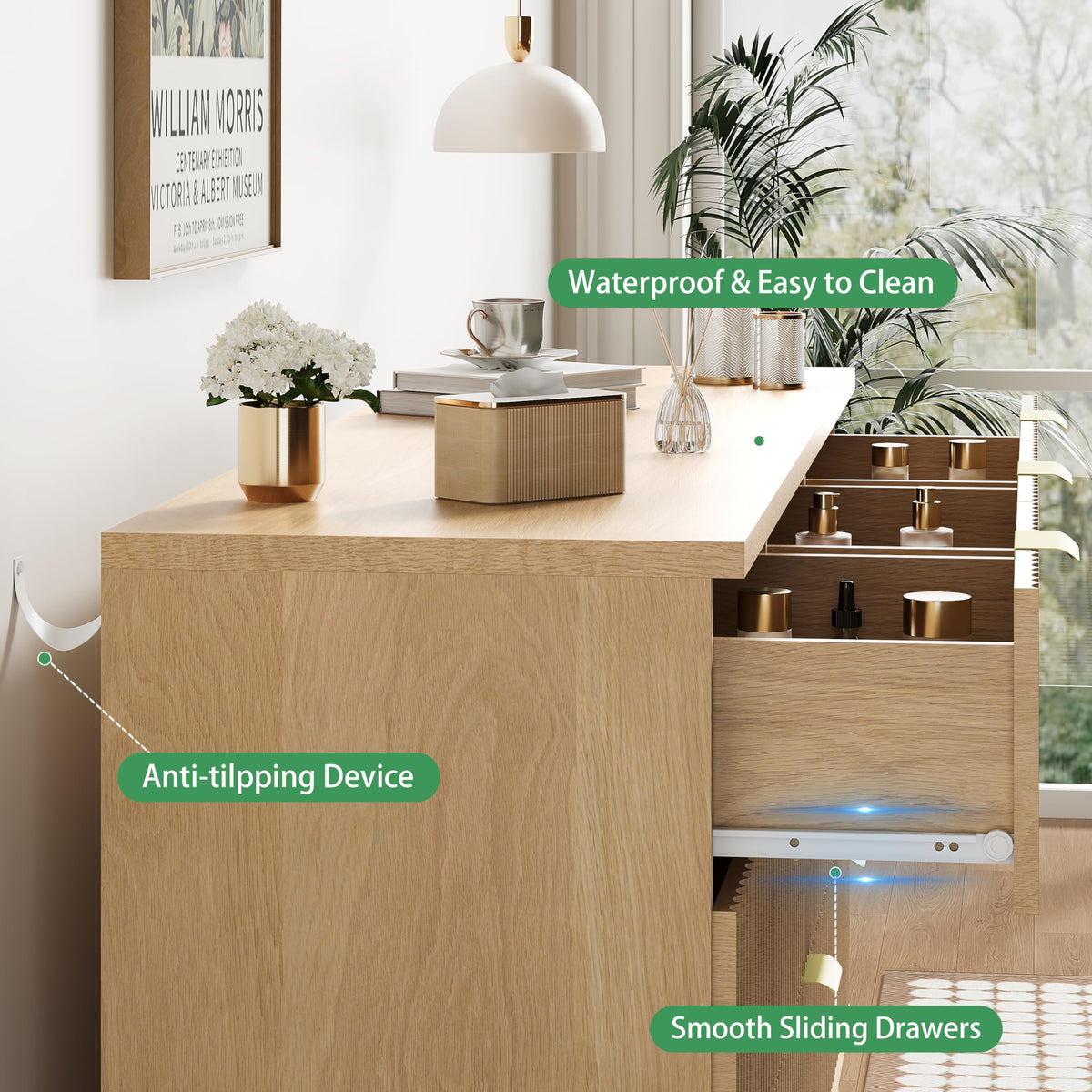 Natural Oak 9 Drawer Fluted Wood Dresser G22715