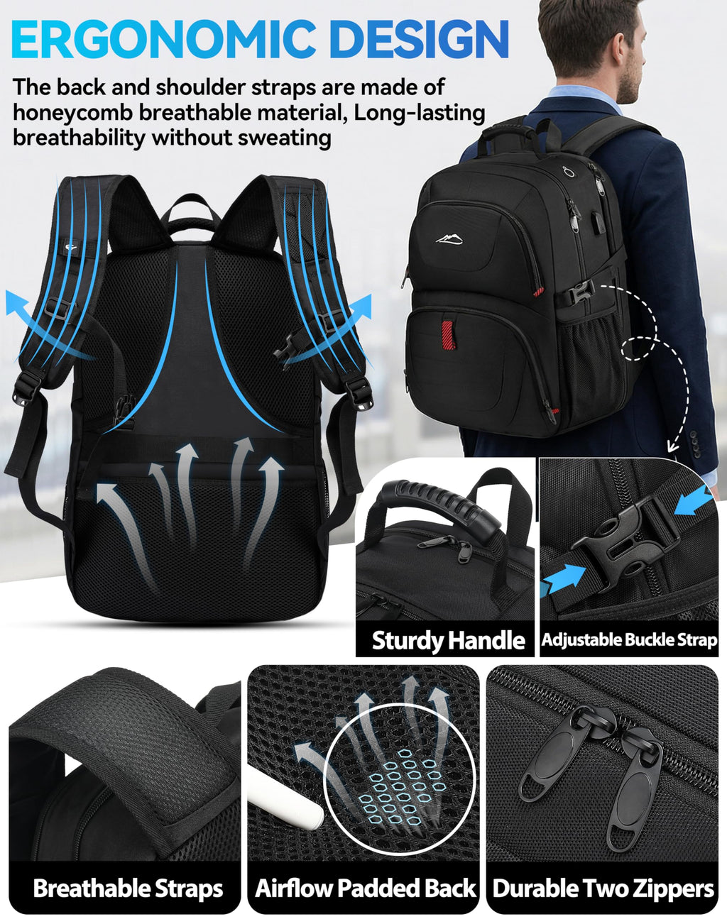 Extra Large Black Laptop Backpack with USB Charging Port R210
